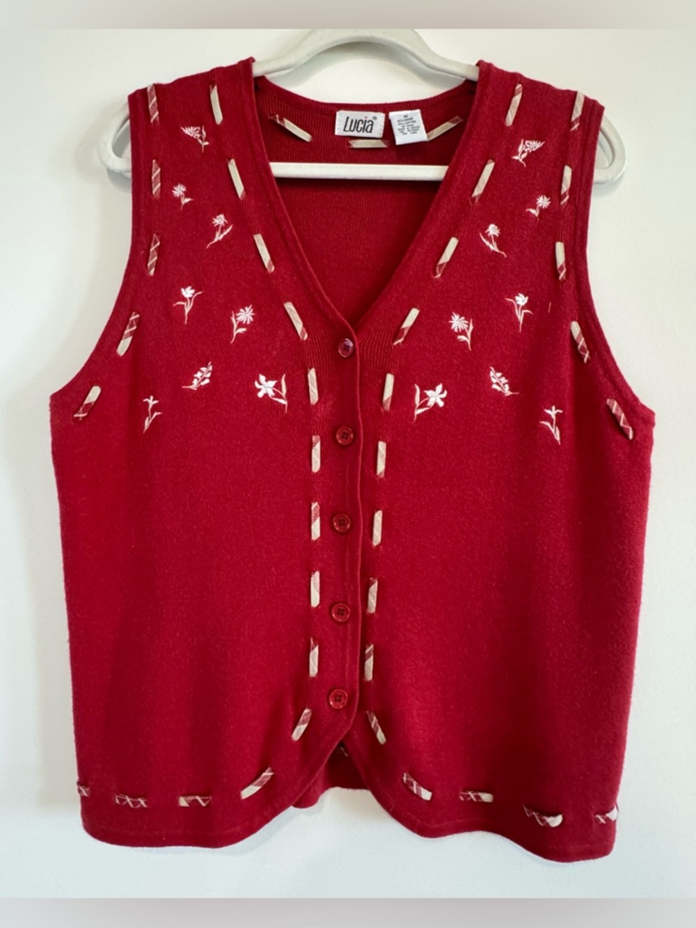 Lucia Vintage Cotton Blend Floral Embroidered Vest Size M